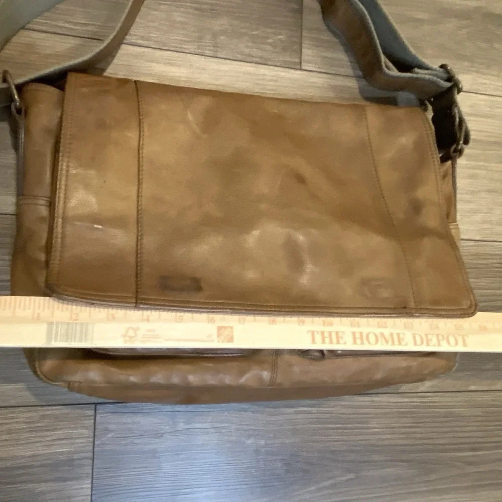Fossil x JR leather Collab Oak‎ Tanned Messenger Bag Houndstooth Lined Large